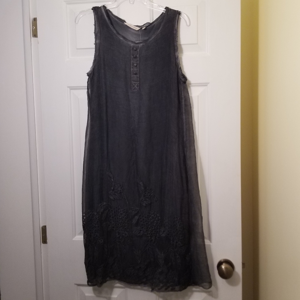 Soft Surroundings Gray Sheer Sleeveless Maxi Dress
